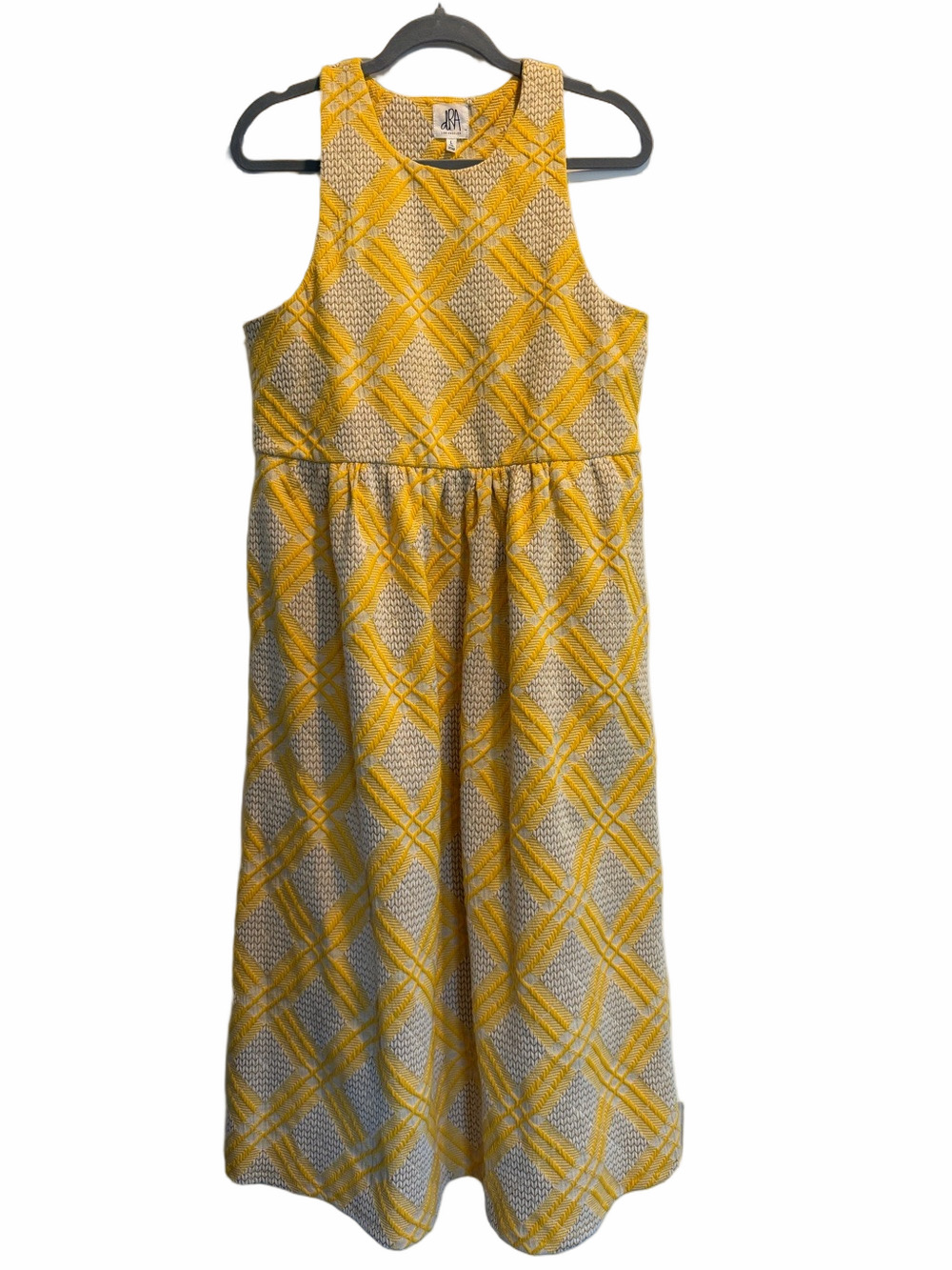 Anthropologie DRA Los Angeles Yellow and Cream Plaid Sleeveless Midi Dress